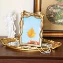 Geelin Bow Picture Frame Vintage Antique Baroque Style Resin Rectangle Oval Retro Photo Frame with Glass Front Bowknot for Home Wedding Tabletop and Wall Hanging Decor(Classic,Gold,5" X 7")