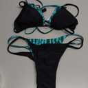 TASHEHE Women's Thong Bikini Set Double Layer Bikini Sexy Triangle Halter Two Piece Swimsuit Y2k Bathing Suit (Medium, 507 - Black / Tiger)