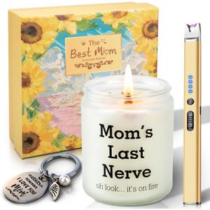 Gifts for Mom from Daughter Son, Best Mom Birthday Gifts | Mom's Last Nerve Scented Candle Sets with Electric Lighter, Funny Thanksgiving Christmas Stocking Stuffers for Stepmother