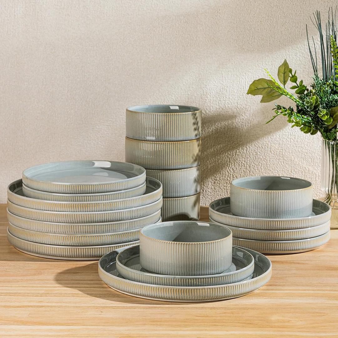 TheTerra Ceramic Dinnerware Set for 6, 18-Piece Plates and Bowls Set