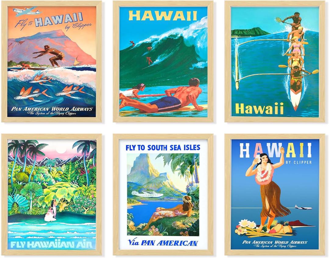97 Decor Hawaii Room Decor - Vintage Hawaiian Art Wall Decor, Surf Poster, Surfing Pictures Wall Art, Retro Hawaii Posters, Summer Tropical Beach Hawaiian Island Print for Bedroom (7x10 UNFRAMED)