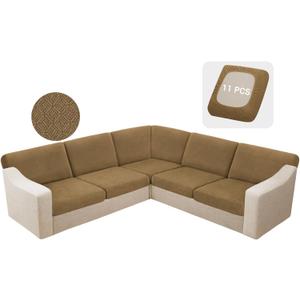 HDCAXKJ Waterproof Sectional Couch Cushion Covers 11 Pieces Stretch Jacquard L Shaped Corner Sofa Slipcover Back Cover Soft Sofa Seat Cushion Covers for Dogs Pet (5 Seater and 6 Backrest, Brown)