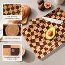 Checkered Cutting Board Set for Kitchen - 3 PCS Wood Checkerboard End Grain Chopping Board with Holder & Juice Groove, Wooden Cutting Boards for Meat, Vegetables, Fruits (S, M, L), 16"L x 12"W