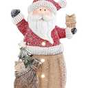 Smadeer Santa Claus Statue with LED Lights for Christmas Decorations, Winter Holiday Decor for Shelf Bookshelf Fireplace Mantle Indoor Home, Christmas New Year Xmas Figurine