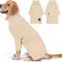 cyeollo Dog Sweater Turtleneck Knitted Sweaters with Long Sleeves Winter Clothing Dog Clothes Sweaters for Medium Large Dogs (Beige) XL