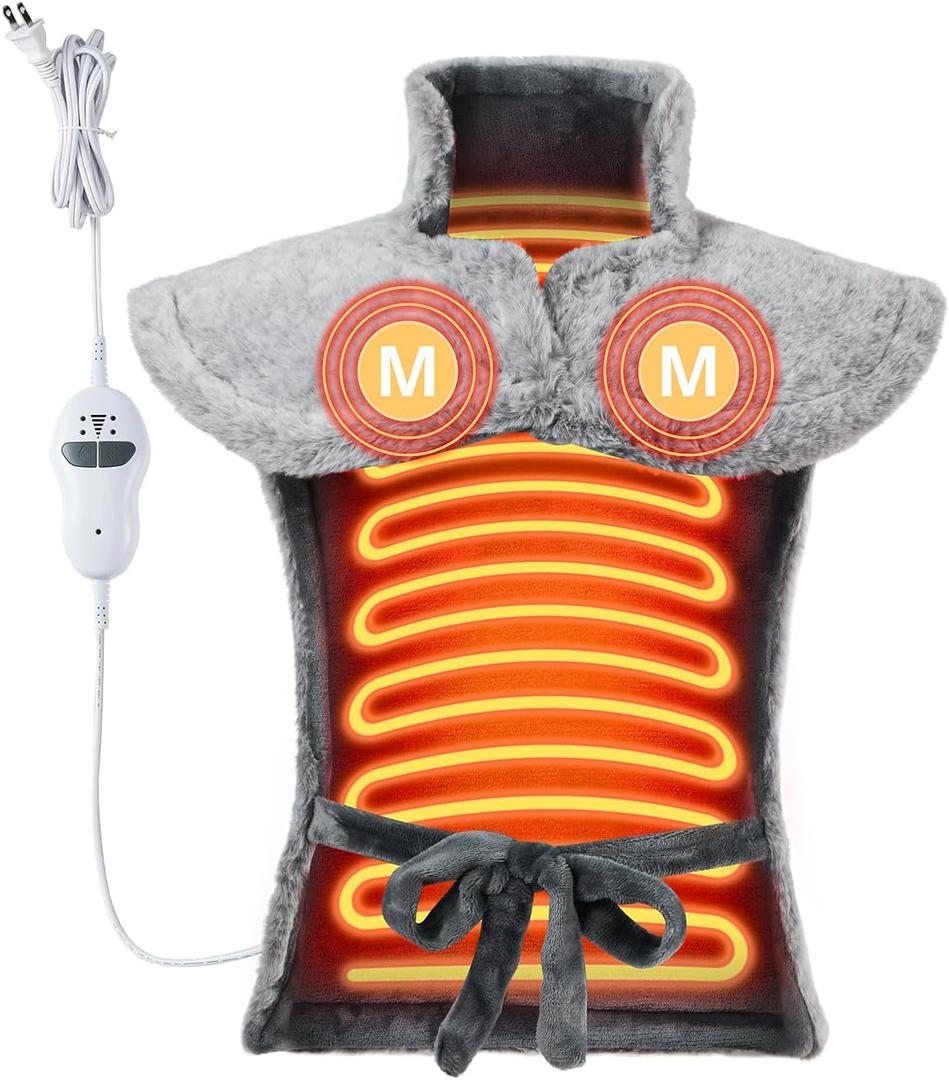 Vibrating Heating Pad for Neck and Shoulders and Back, Heating Pad with Massager, 24" x 35" Large Heating Pad for Back, 2 Heat Levels & 4 Massage Modes, Auto Shut-Off, Valentines Day Gifts for Her Him
