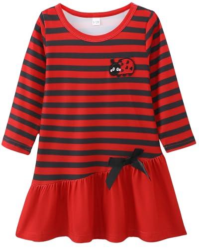 HIGHUZZA Baby Girl Clothes, Long Sleeve Bow Tie Embroidered Graphic Red Ladybug Outfits for Fall Casual Birthday Party 12-18 Months