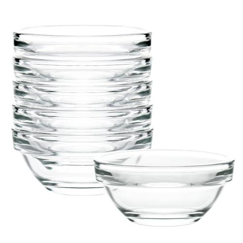 Iyulania 1.5 oz Clear Glass Bowl, Mini Prep Dish for Salt and Spices, Dishwasher and Microwave Safe, Stackable, Set of 6