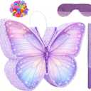 Butterfly Piñata - Purple Butterfly Piñata with Stick, Blindfold and Confetti for Butterfly Themed Birthday Party Game Supplies Decorations (16”x12”x3”)