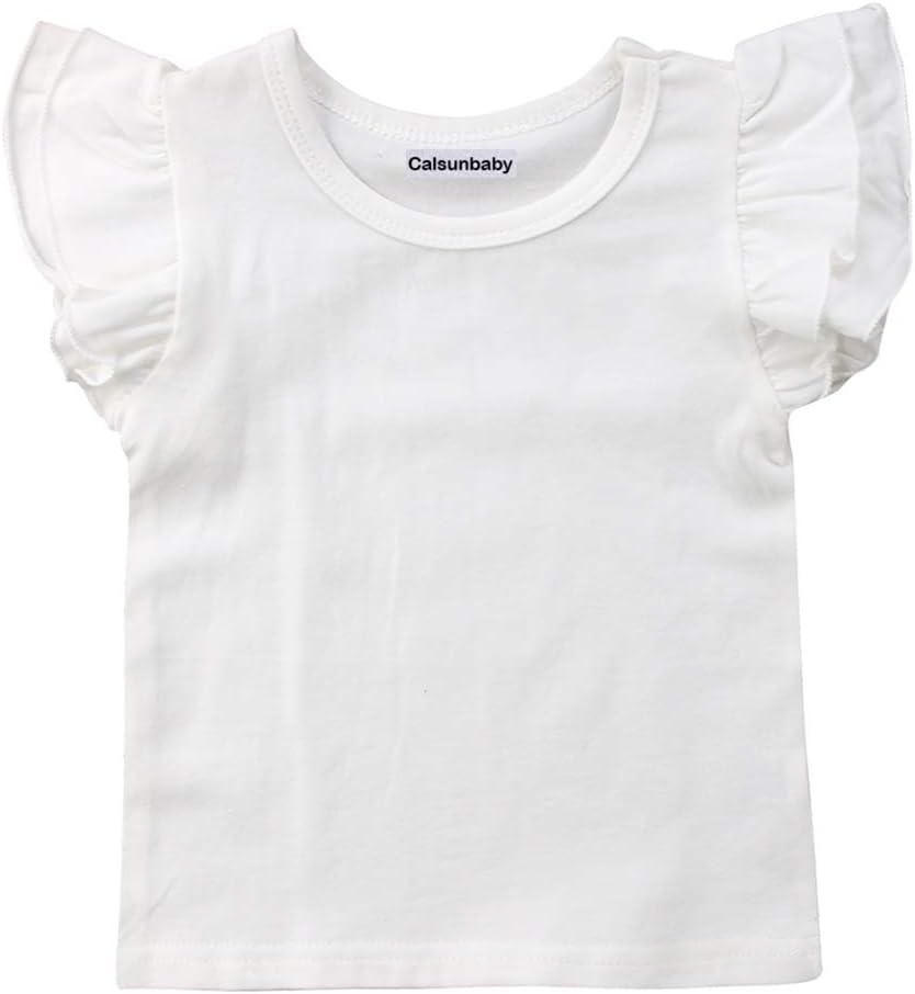 Infant Toddler Baby Girl Top Basic Plain Ruffle T-Shirt Blouse Casual Clothes, White