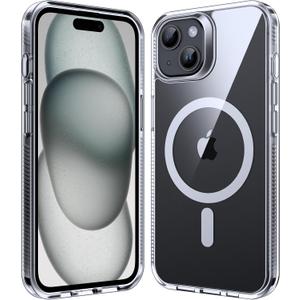 Supdeal Magnetic Clear Case for iPhone 15, [Compatible with MagSafe] [Non Slip Bumper & Not Yellowing] Military Grade Shockproof Transparent Silicone Phone Cover, 6.1", Transparent