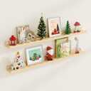 Fun Memories Picture Ledge Shelf for Wall, 48 inch Pine Wood Nursery Book Shelves Set of 2- Wall Book Shelves for Kids Room, Home Decor - Kitchen Spice-Natural