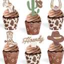 xo, Fetti Western Cupcake Liners + Toppers - Set of 24 | Rodeo Birthday Cake Decoration, Hoedown Bachelorette Food Accessory, Kids Party Supplies