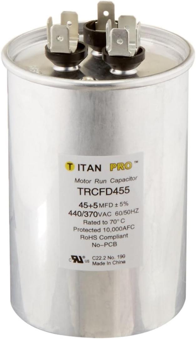 Titan PRO, 1 Count (Pack of 1), No Color Packard TRCFD455 45+5MFD 440/370V Round Run Capacitor Replaces PRCFD455