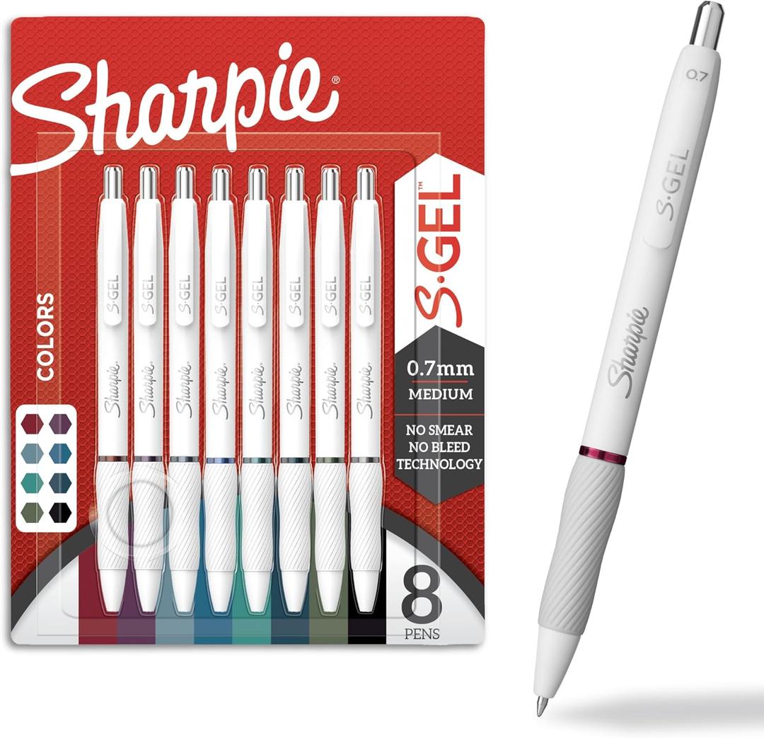 Sharpie S-Gel Pens, Fashion Barrel White Pearl, Medium Point (0.7mm), Bold Ink Colors, 8 Count