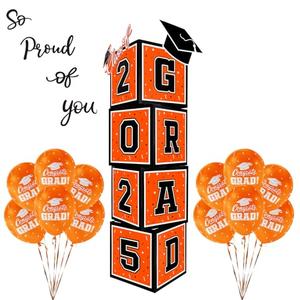 2025 Graduation Decorations Set - So Proud of You - Class of 2025 Balloon Boxes for Memorable Grad Party Supplies, Indoor/Outdoor Congrats Grad Home Door Décor Essentials（ orange and black）