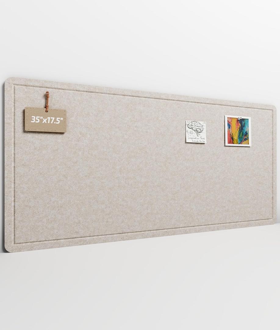 Fluxnara Bulletin Board, 35" x 17.5" Cork Board Alternative with 12 Safe Removable Adhesive Tabs, Foldable Felt Pin Board for Home Office, Classroom, Bedroom, Entryway for Walls Oatmeal