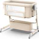 NeoBorn 4 in 1 Baby Bassinet, Bedside Bassinet with Breathable Mesh Design, 7 Height Adjustable Rocking Bassinet, Crib with Comfy Mattress and Wheels for Newborns, Khaki