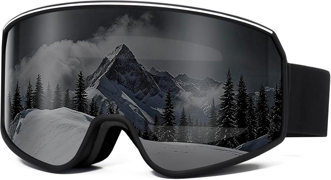 Ski Goggles OTG for Men Women, Anti-fog UV Protection Snowboard Goggles Snow Goggles Skiing Snowmobile for Adult Youth (Black&grey)