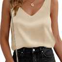 Cicy Bell Womens V Neck Satin Tank Tops Dressy Casual Silk Camisole Blouses Summer Corporate Outfits Beige, Medium