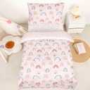 Toddler Bedding Set for Girls, 4 Piece Toddler Girl Bedding Set, Super Soft & Lightweight Pink Toddler Comforter Set Includes Comforter, Flat Sheet, Fitted Sheet, Pillowcase (Rainbow)