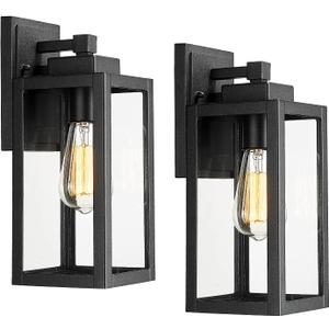 Darkaway Outdoor Lights Fixtures Wall Mount, Exterior Waterproof Wall Lanterns, Porch Sconces Wall Mounted Lighting with Glass ShadeModern Wall Lamps for House, Front Porch, Patio (2 Pack, Black)