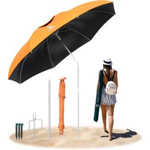 7ft Beach Umbrella, Portable Wind Beach Umbrellas for Sand with Anchor and Carrying Bag, UPF50+ UV Protection Outdoor Sunshade Umbrella,Tilt Sun Shelter for Beach Patio Backyard