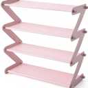 4 Tier Foldable Shoe Rack Organizer Free Standing Shoe Rack for Closet Front Door Living Room Entryway, Simple Installation (Pink), 18.7 x 7.48 x 18.1 inches
