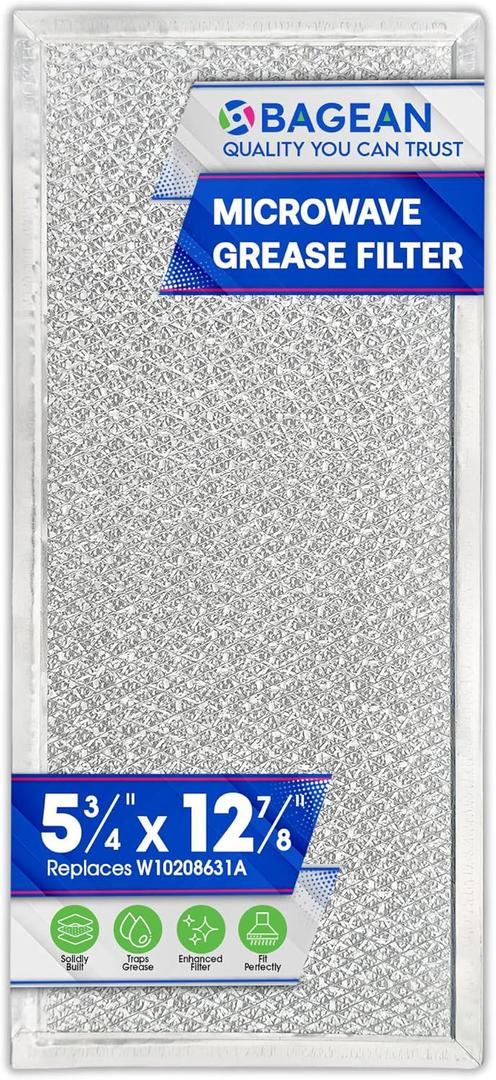 Microwave Filter Replacement 5.78" x 12.91" Fits W10208631A Whirlpool Microwave Filter - Aluminum Mesh Screen Grease Filters - Freshens and Filters Kitchen Air in Over the Range Oven Vent Fan (1-Pack)