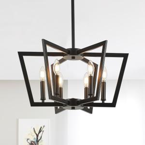 6-Light Black Metal Chandelier for Dining Room, Modern Farmhouse Geometric Industrial Pendant Light Fixture for Living Room Entryway Kitchen Island