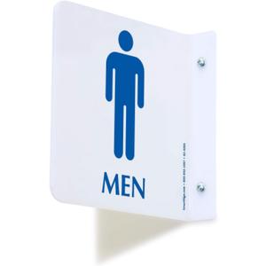 SmartSign Mens Restroom Corridor Sign | 6" x 6" Double Sided Acrylic Bathroom Projecting Hallway Signs (White)