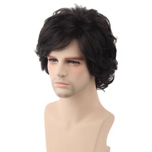 Topcosplay Men's Wigs Black Short Wavy Shaggy Style Layered Cosplay Halloween Costumes Male Wig