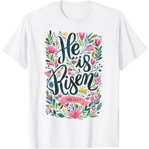 Floral Religious He is Risen Christian Happy Easter T-Shirt (Small)