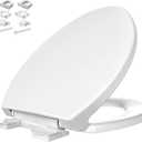 Plastic Toilet seat, Slow Close, Never Loosen, Elongated, White, 19"