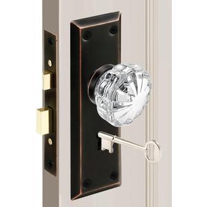 MaxxGeek Antique Mortise Keyed Lock Set with Glasses Knobs. Replacing Vintage Door Knob Sets with Skeleton Keys, Fits 1-3/8"-1-3/4" Interior Doors, Backset 2-3/8", Oil Rubbed Bronze, 1 Pack