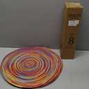 SHACOS Round Braided Placemats Set of 8 Washable 15 inch Round Table Mats Colorful Variegated Woven Place Mats for Dining Table (Rainbow Red, 8)