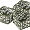OIAHOMY Storage Baskets Paper Rope Shelf Baskets, Handwoven Small Wicker Bins for Home, Set of 3-Green & White