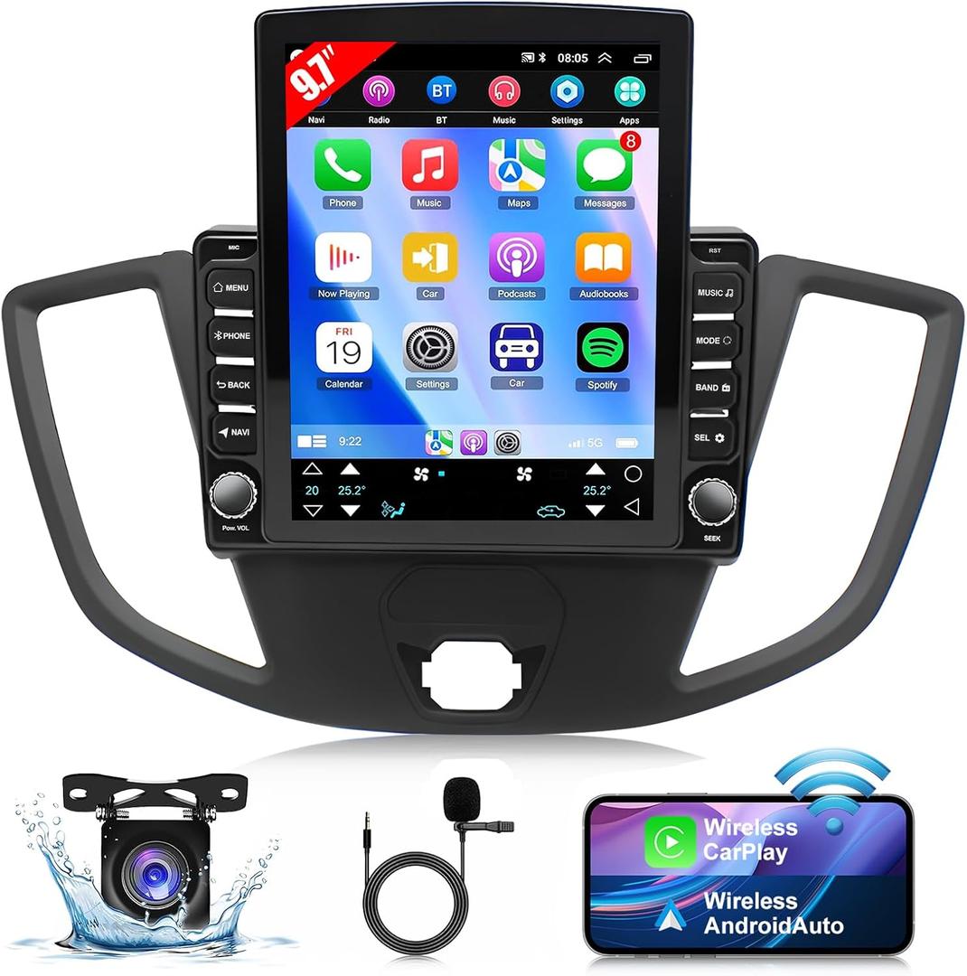 9.7 inch Car Stereo Radio for Ford Transit 2013 2014 2015 2016 2017 2018 2019,Android 13 Touchscreen Stereo w/CarPlay &Android Auto Radio,Support GPS Bluetooth SWC WiFi FM Backup Camera -2+32GB (9.7 inches)