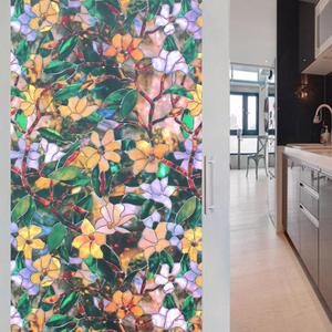 Window Privacy Film, Decorative Glass Removable Sticker, 3D Sun UV Blocking Window Vinyl, Stained Glass Window Decals, Static Cling Window Stickers Non-Adhesive, No-Glue, 17.5 x 78.7inches (Wf32)
