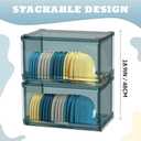 SCAVATA 2 Pack Large Hat Organizer Box, Stackable Clear Baseball Caps Holder Box Containers with Sliding Door for Hats Snapback Cap Storag, Hat Rack Display Case, Holds 20 Hats Each -Blue
