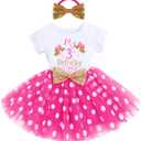 IBTOM CASTLE Girls Baby 1st 2nd 3rd Birthday Outfit Mouse Tulle Dress+Sequins Headband Princess Cake Smash Clothes (3T, Ball Hot Pink Dots) 