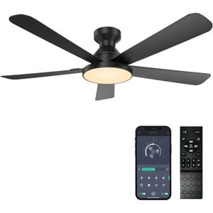 Ceiling Fans with Lights,52" Low Profile Flush Mount Ceiling Fan (Black)