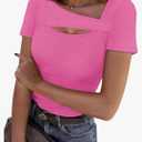 XIEERDUO Womens Summer Tops Short Sleeve Shirts for Women Sexy Tops Y2K Shirts One Piece Cutout Tops, Large