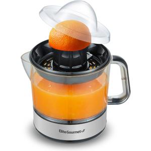 Elite Gourmet ETS623 BPA-Free Electric Citrus Juicer, Compact, Large Volume, Pulp Control, Oranges, Lemons, Limes, Grapefruits with Easy Pour Spout, 24oz, Black/Stainless Steel