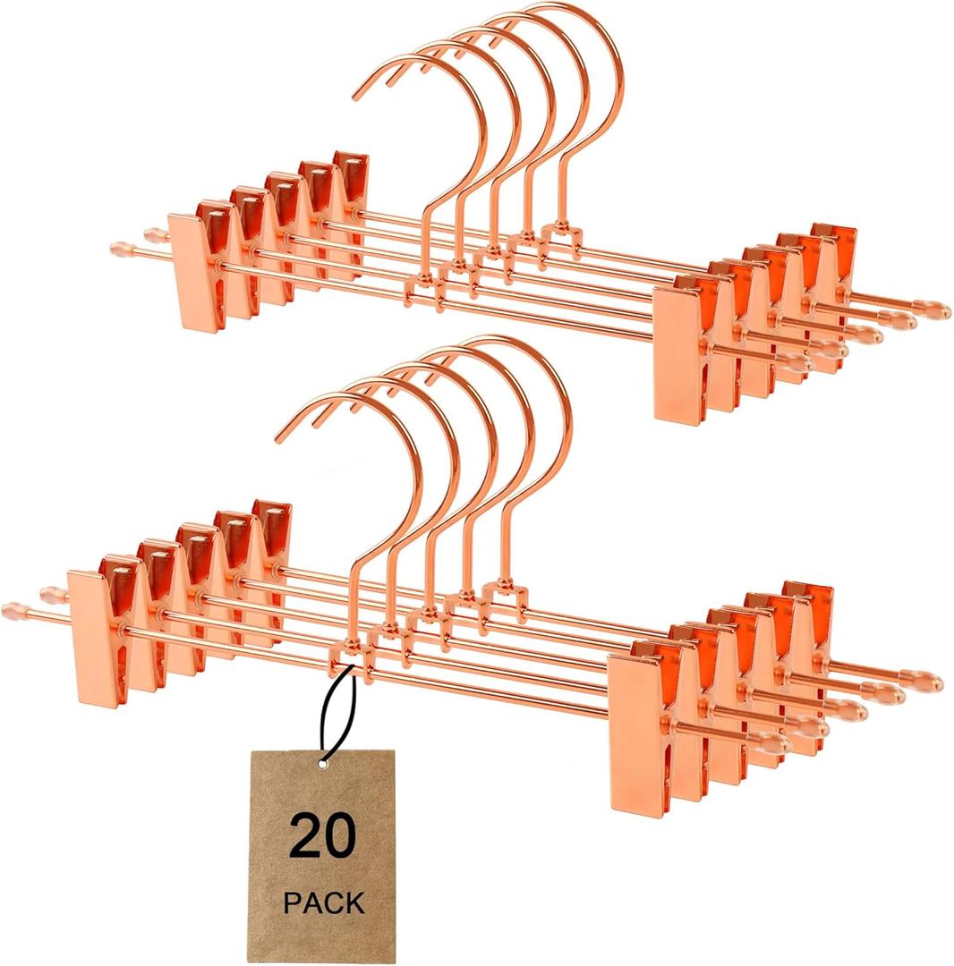 Better to U Stackable Shiny Copper/Gold Metal Pants Hanger, Rose Gold Skirt Trousers Hanger Add-on Hook, Space-Saving Hanger with Non-Slip Adjustable Clips for Jeans Slacks Boutique (20, Copper)