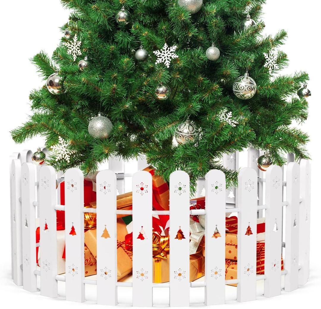 Christmas Tree Fence Decoration, 16.5 Inch Tall White Picket Fence, Christmas Tree Fence Protector for Kids, Dogs, Pets Freestanding Circle Barrier Around Artificial Real Xmas Trees