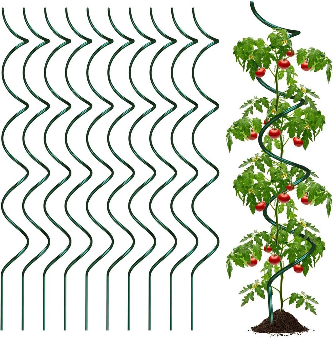58" Green Plant Supports Spiral Tomato Cages, 10 Pack Metal Twisted Tomato Stakes Climbing Plant Stake Tower Outdoor Indoor