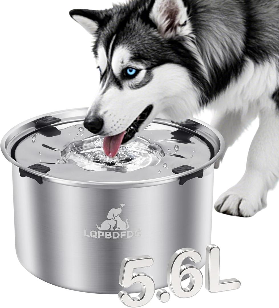 Dog Water Bowl No Spill, 5.6L/1.5 Gallon No Drip Slow Drinking Dog Water Bowl Dispenser Spill Proof, Large Stainless Steel Slobber Stopper for Messy Drinkers, Small Medium & Large Dogs
