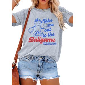 ALLTB Baseball Shirts Women Funny Baseball Mom Shirt Ballgame Graphic Tshirt Game Day Fan Tee Casual Short Sleeve Top (Gray, M)