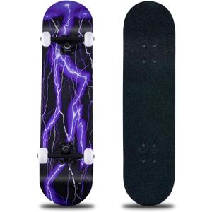 Skateboard,31 x 8 Inch Complete Skateboard, 8-Layer Maple Wood Deck Double Kick Standard Skateboards for Kids, Teens, Adult, Beginner